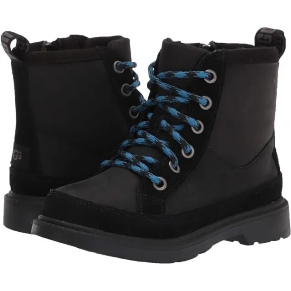 UGG Kids Black Lace-Up Rain & Snow Boots with Blue Accents